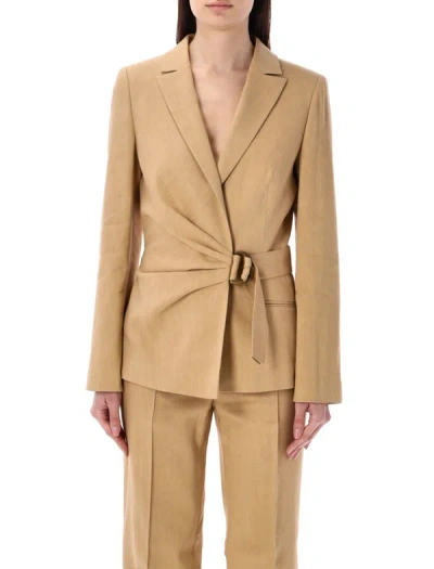 Alberta Ferretti Stretch Linen Blend Twill Blazer In Beige