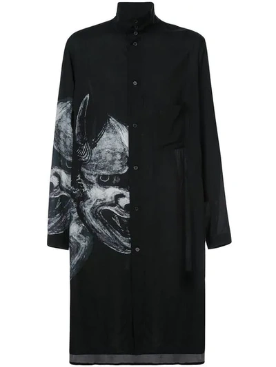 Yohji Yamamoto Printed Longline Shirt In Black