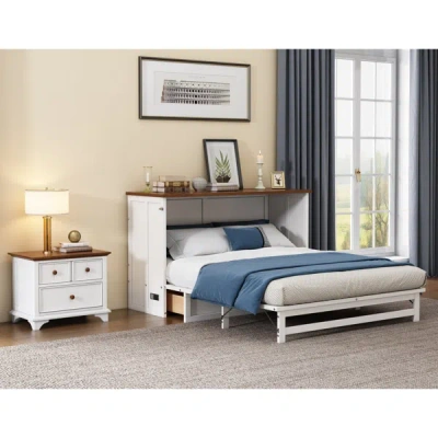 Simplie Fun 2 Pieces Wooden Bedroom Set Full Murphy Bed And Nightstand In White