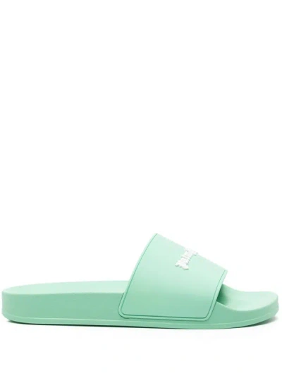 Palm Angels Slide Sandals With Embossed Logo In Green