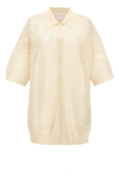 Prada Men Mesh Knit Shirt In White