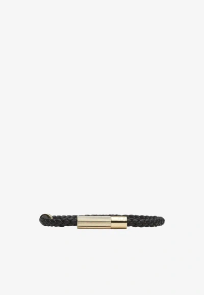 Ferragamo Braided Leather Bracelet In Black