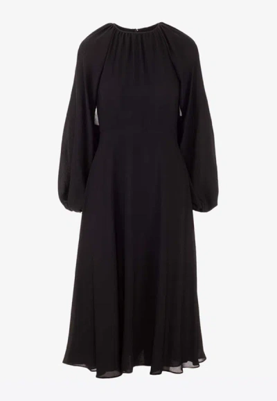 Valentino Cape Sleeves Georgette Midi Dress- Delivery In 3-4 Weeks In Black