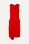Alexander Mcqueen Waterfall Draped Crepe Midi Dress In Lust Red