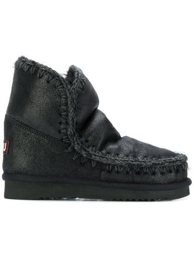 Mou Whipstitched Ankle Boots - Black In Black