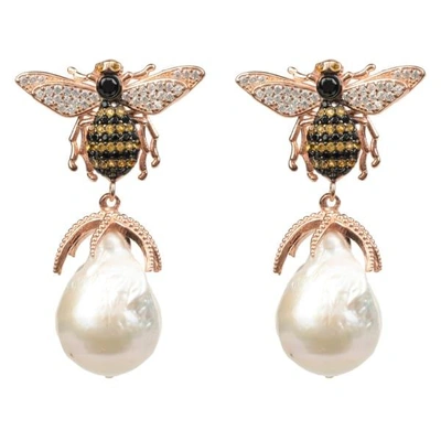 Latelita London Honey Bee Baroque Pearl Drop Earring Rosegold