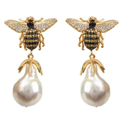 Latelita London Honey Bee Baroque Pearl Drop Earring Gold