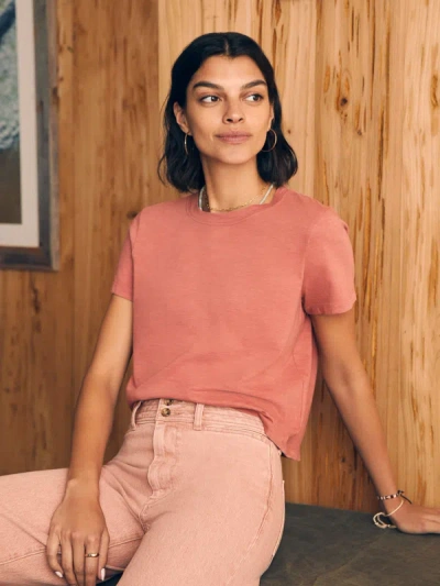 Faherty Sunwashed Cropped Crew T-shirt In Kelly Pink