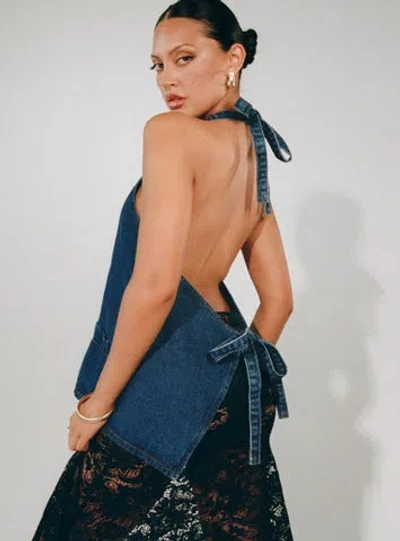 Lioness Hills Halter Denim In Dark Denim