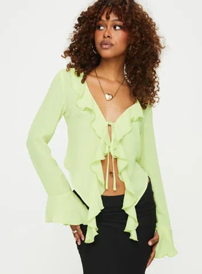 Princess Polly Lower Impact Astred Ruffle Long Sleeve Top In Green
