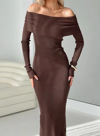 Princess Polly Phylis Off The Shoulder Maxi Dress In Chocolate