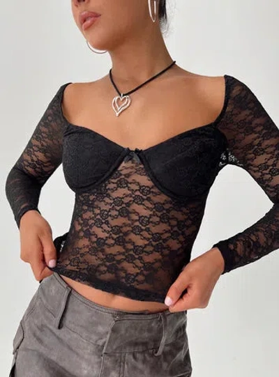 Princess Polly Jarelli Long Sleeve Lace Top In Black