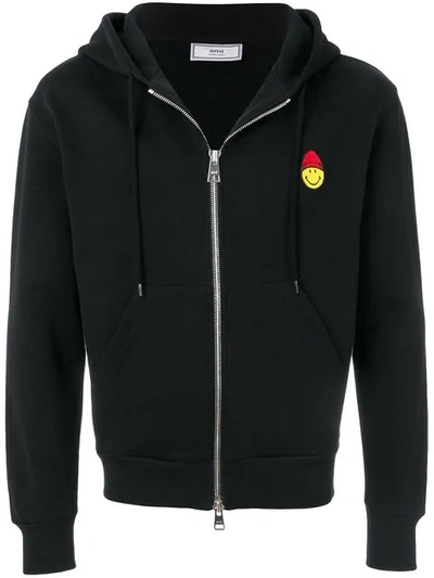 Ami Alexandre Mattiussi Zipped Hoodie With Patch Smiley In Black