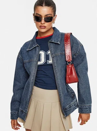 Princess Polly Goldsmith Denim Bomber Jacket In Mid Wash