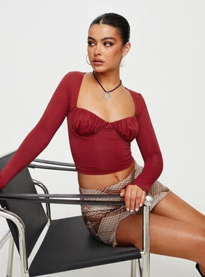 Princess Polly Lower Impact Candyce Long Sleeve Top In Burgundy