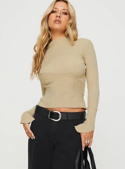 Princess Polly Lathan Long Sleeve Rib Top In Beige