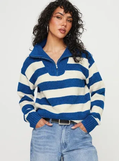 Princess Polly Lower Impact Neena Quarter Zip Sweater In Blue / Cream