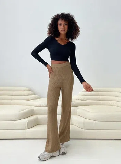 Princess Polly Lower Impact Lexie Knit Pants In Beige Marle