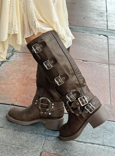 Princess Polly Buckle Down Boots In Brown