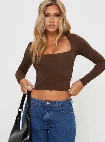 Princess Polly Lower Impact Back In Time Long Sleeve Top In Brown