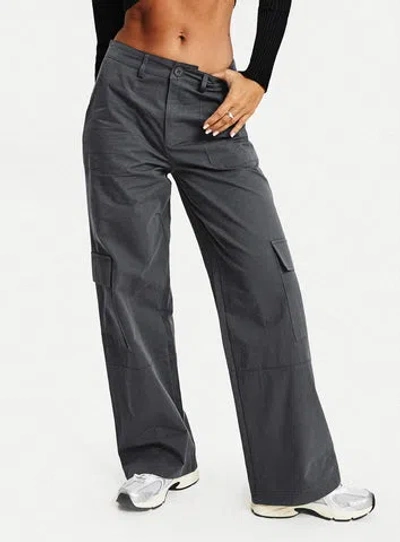 Princess Polly Luna Mid Rise Cargo Pants In Charcoal
