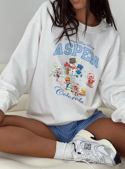 Princess Polly Ssc Greetings From Aspen Crew Neck Sweatshirt In Marshmallow