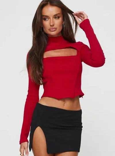 Princess Polly Lower Impact Cathey Long Sleeve Corset Top In Red