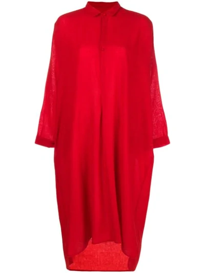 Daniela Gregis Side Slit High Low Shirt Dress In Red