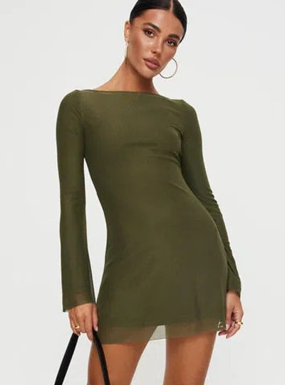 Princess Polly Lower Impact Lukea Long Sleeve Mini Dress In Olive