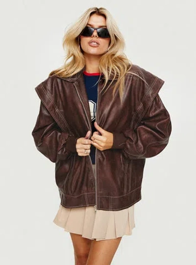 Princess Polly Passed Faux Leather Jacket In Brown