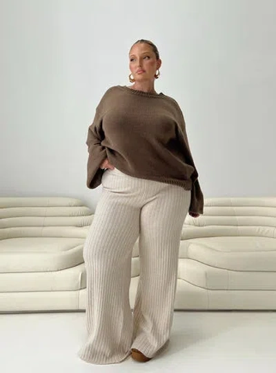 Princess Polly Curve Montana Knit Pants In Cream