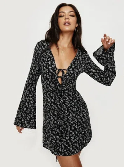 Princess Polly Malop Long Sleeve Mini Dress In Black Floral