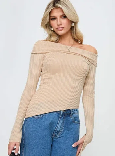 Princess Polly Streep Off The Shoulder Top In Beige