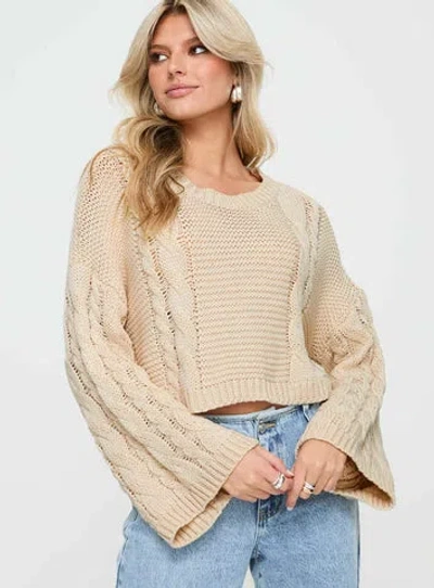 Princess Polly Lower Impact Charel Cable Knit Sweater In Beige