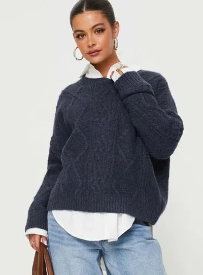 Princess Polly Lower Impact Canlish Cable Knit Sweater In Navy