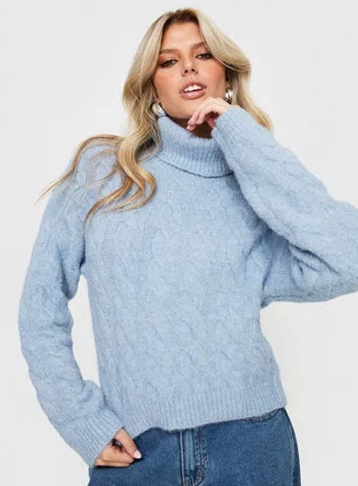 Princess Polly Lower Impact Cathie Turtleneck Cable Knit Sweater In Blue