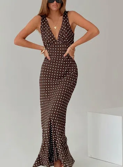 Princess Polly Lower Impact Nellie Maxi Dress In Brown Polka Dot