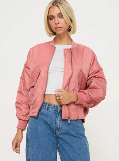 Princess Polly Regarn Bomber Jacket In Dusted Rose