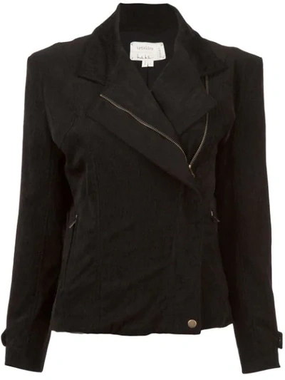 Nicole Miller Off-center Zip Fitted Jacket In Black