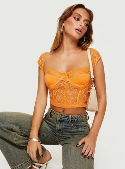 Princess Polly Lower Impact Shakman Lace Top In Orange