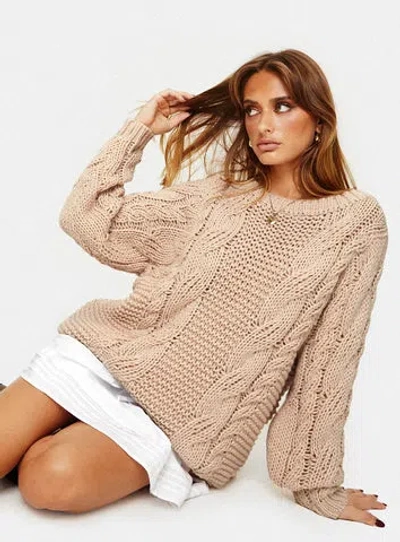 Princess Polly Ellison Cable Knit Sweater In Beige