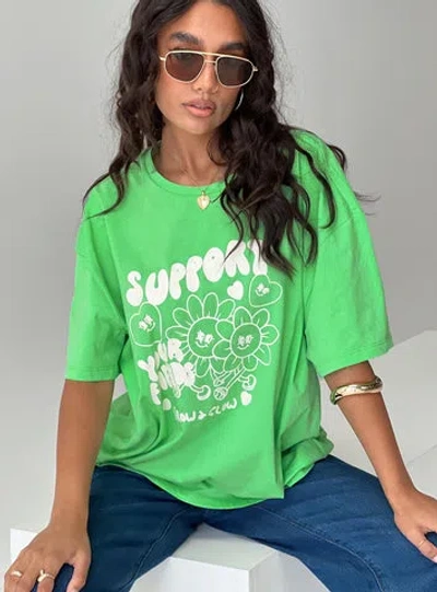 Princess Polly Lower Impact Thread Together Support Your Friends Oversized Tee Green In Summer Green