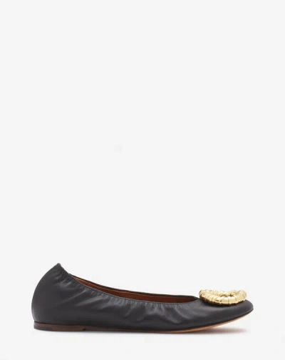 Lanvin Melodie Leather Ballerina Flat For Women In Black