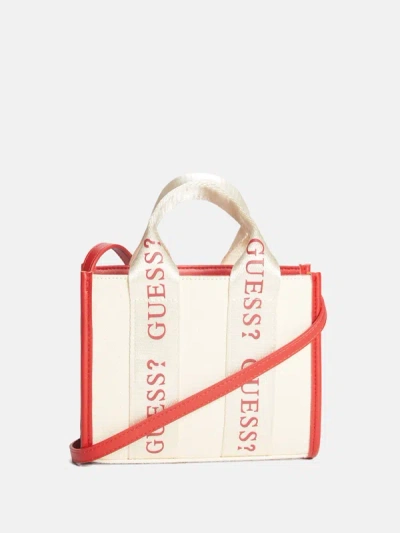 Guess Factory Logo-tape Logo Mini Tote Crossbody In Red