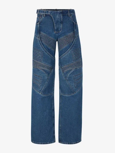 Acne Studios Wide Leg Biker Jeans In Embroidered Details