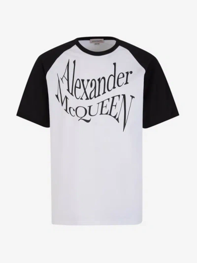 Alexander Mcqueen Printed Cotton T-shirt In Blanc