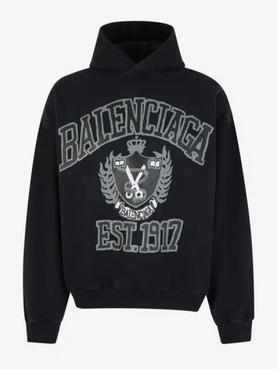 Balenciaga Hood Printed Sweatshirt In Negre