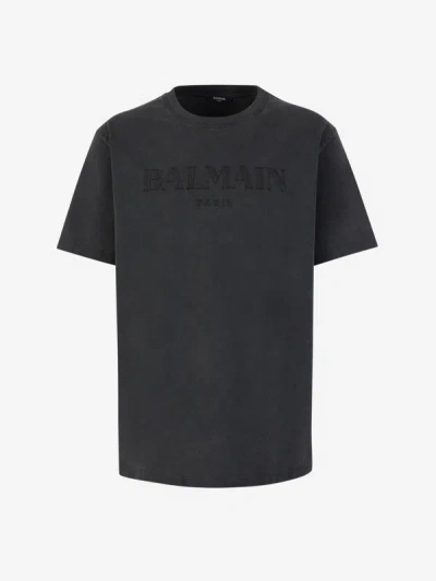 Balmain Cotton Logo T-shirt In Grey