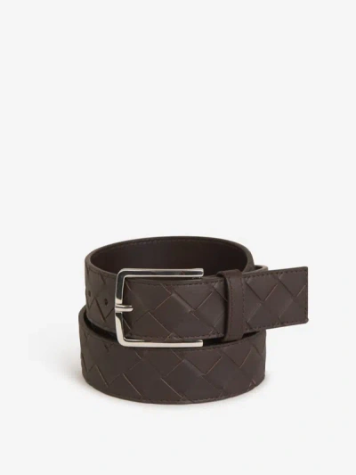Bottega Veneta Leather Intrecciato Belt In Marró Fosc