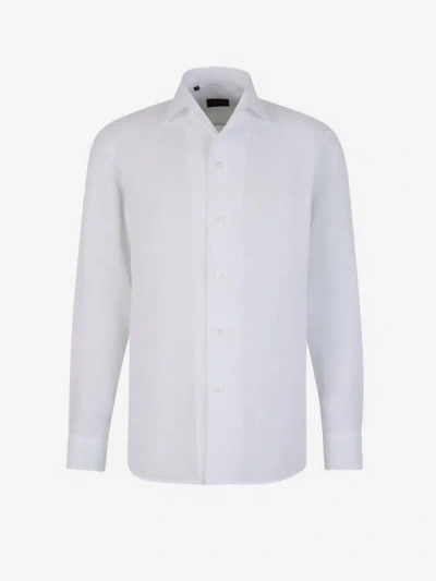 Brioni Linen Plain Shirt In Blanc